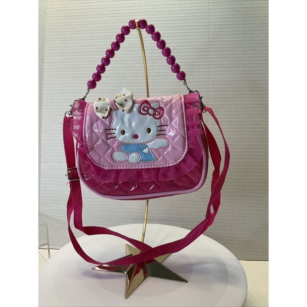 Hello Kitty Pink Ruffle Trim‎ Crossbody Purse With Beaded Handle